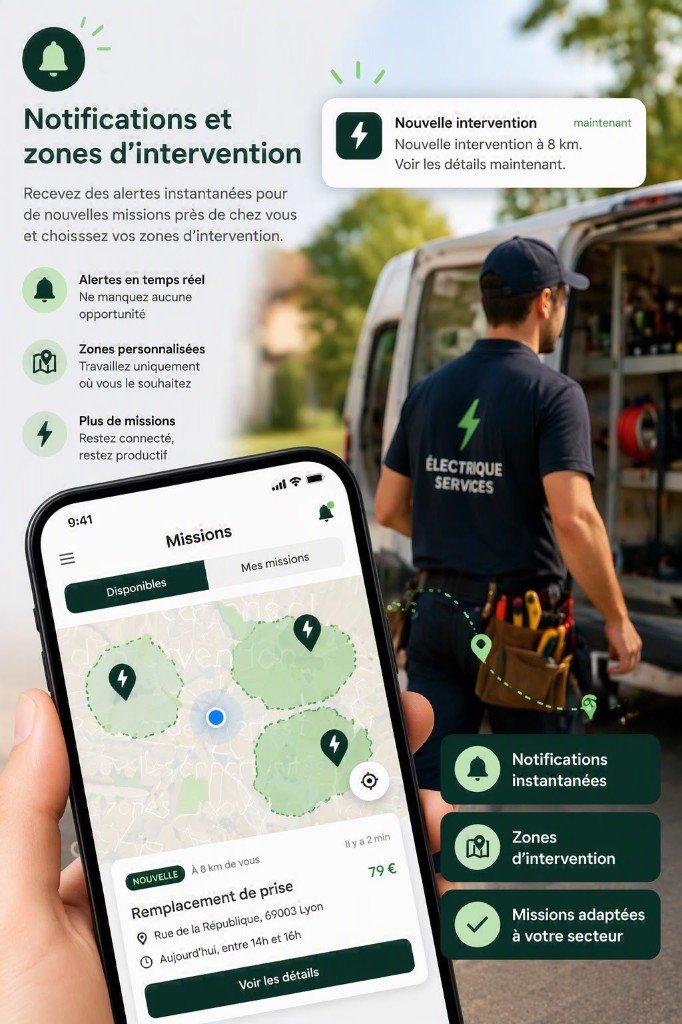 Notifications et zones d'intervention - La Foudre app feature